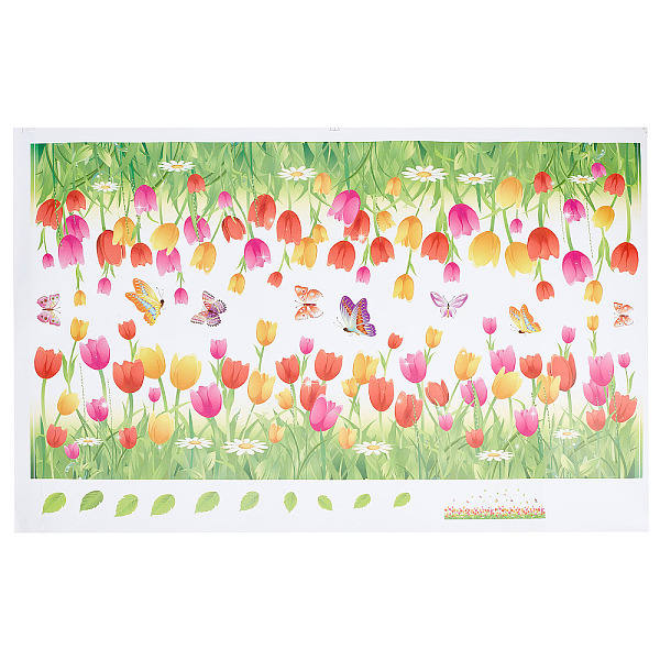 PandaHall Rectangle PVC Wall Stickers, for Home Living Room Bedroom Decoration, Tulip Pattern, 400x600x0.3mm PVC Flower
