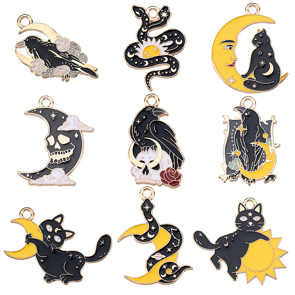 

PandaHall SUNNYCLUE 18Pcs 9 Style Alloy Pendants, with Enamel, Mixed Animal Shape, Light Gold, 23~29x15~27.5x1~1.5mm, Hole: 2mm, 2pcs/style...