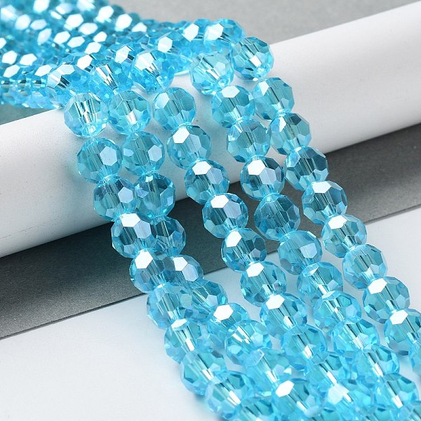 

PandaHall Electroplate Glass Bead Strands, Pearl Luster Plated, Faceted(32 Facets), Round, Deep Sky Blue, 8x7mm Glass Round Blue