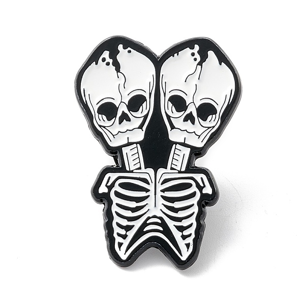 

PandaHall Double Skull Enamel Pin, Halloween Alloy Brooch for Backpack Clothes, Electrophoresis Black, White, 28x20x1.5mm Alloy+Enamel White