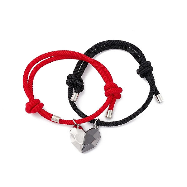 

PandaHall 2Pcs 2 Color Magnet Alloy Matching Heart Charm Bracelets Set, Adjustable Couple Bracelets for Best Friends Lovers, Red, Inner...