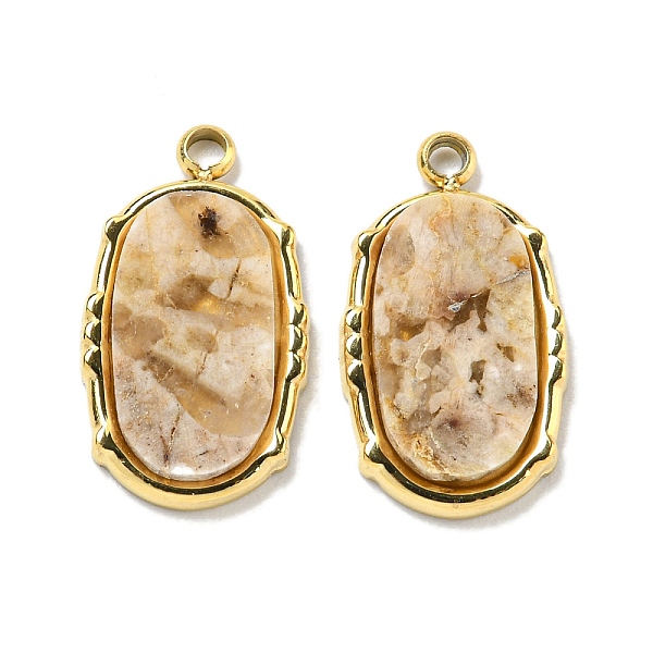 

PandaHall Vacuum Plating 304 Stainless Steel Pendants, Natural Feldspar Oval Charms, Real 18K Gold Plated, 16.5x9.5x2mm, Hole: 1.5mm...