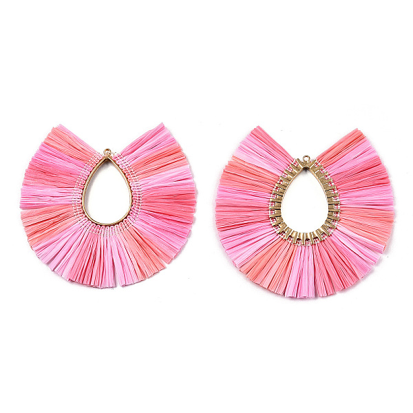 

PandaHall Raffia Tassel Big Pendants, with Alloy Findings, Fan Charms, Cadmium Free & Lead Free, Hot Pink, 83~89x82~86x3.5mm, Hole: 2mm...