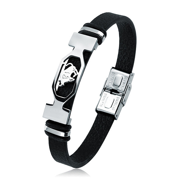 

PandaHall 201 Stainless Steel Constellation Beaded Bracelet, Leather Cord Gothic Bracelet for Men Women, Taurus, 8-1/4 inch(21cm) Leather..., Black