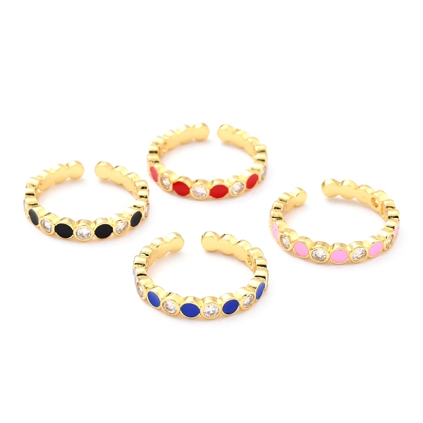 

PandaHall Adjustable Real 18K Gold Plated Brass Enamel Finger Rings, Cuff Rings, with Clear Cubic Zirconia, Flat Round, Mixed Color, Inner..., Multicolor