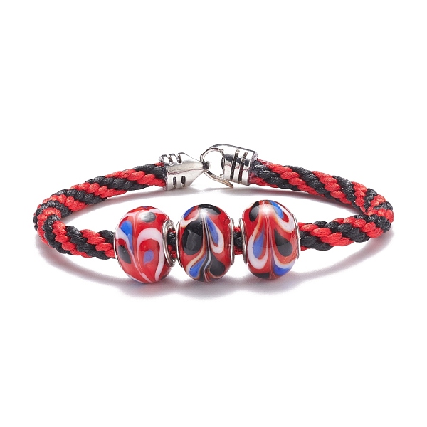 

PandaHall Triple Handmade Lampwork Beaded Braided Cord Bracelet for Women, Crimson, 7-5/8 inch(19.5cm) Lampwork Pink