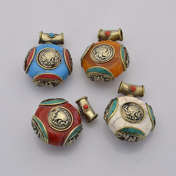 

PandaHall Mixed Handmade Tibetan Style Flat Round Pendants, with Brass Findings, Antique Silver, 37x28x18mm, Hole: 5mm Brass Flat Round..., Multicolor