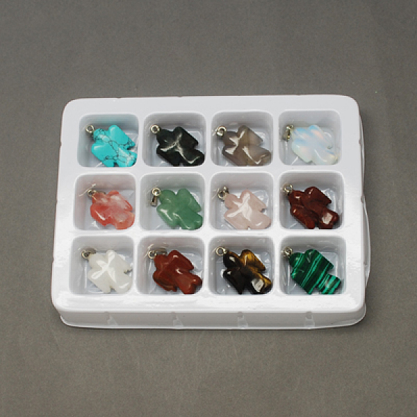 

PandaHall Gemstone Pendants, with Brass Clasps, Natural & Synthetic Mixed Stone, Mixed Color, 26x15x7mm, Hole: 6x2mm, 12pcs/box Mixed Stone..., Multicolor