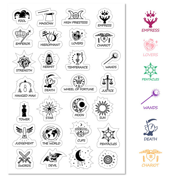 

PandaHall CRASPIRE Tarot Clear Rubber Stamps Divination Elements Moon Phases Balance Transparent Vintage Postmark Silicone Seals Stamp...