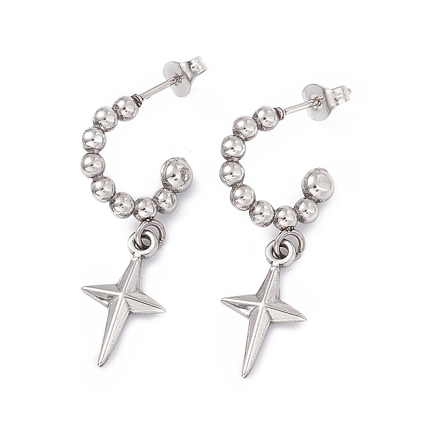 

PandaHall 304 Stainless Steel Ring with Star Dangle Stud Earrings, Half Hoop Earrings for Women, Stainless Steel Color, 33mm, Pin: 0.7mm 304...