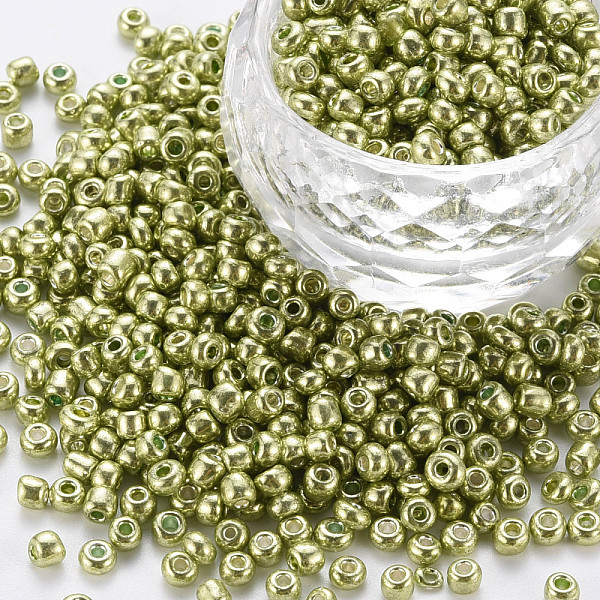 

PandaHall 8/0 Glass Seed Beads, Metallic Colours Style, Round, Olive Drab, 8/0, 3mm, Hole: 1mm, about 10000pcs/pound Glass