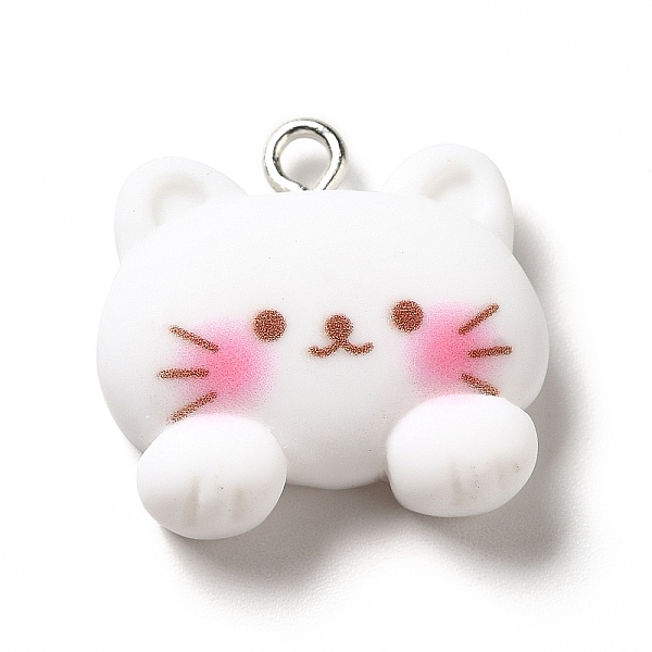 

PandaHall Opaque Resin Pendants, Animal Charm, with Platinum Tone Iron Loops, White, Cat, 20x21x8mm, Hole: 2.2mm Iron+Resin Cat Shape White