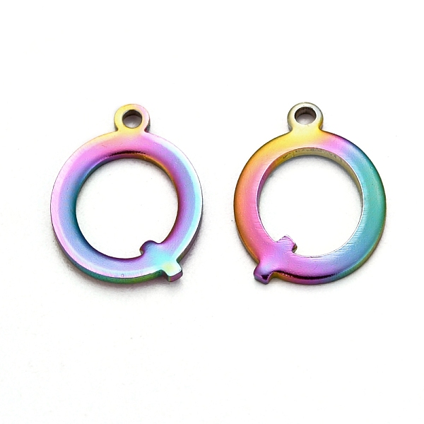 

PandaHall Ion Plating(IP) 304 Stainless Steel Alphabet Charms, Rainbow Color, Letter.Q, 12.5x9x1mm, Hole: 1mm 304 Stainless Steel Letter Q