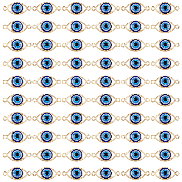 

PandaHall HOBBIESAY 60Pcs Alloy Connector Charms, with Resin, Blue Eye Links, Light Gold, 12x27x5mm, Hole: 2mm Alloy+Resin Eye Blue