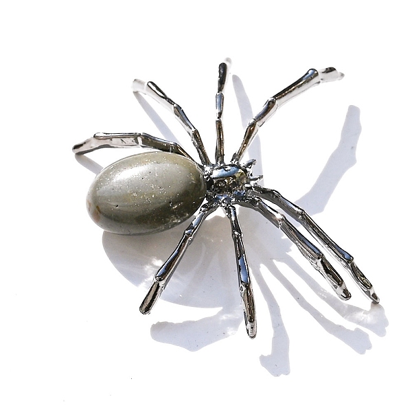 

PandaHall Natural Map Stone Display Decoration, with Metal Spider Shape Holder, for Home Desktop Decoration, 48x55mm Map Stone Spider