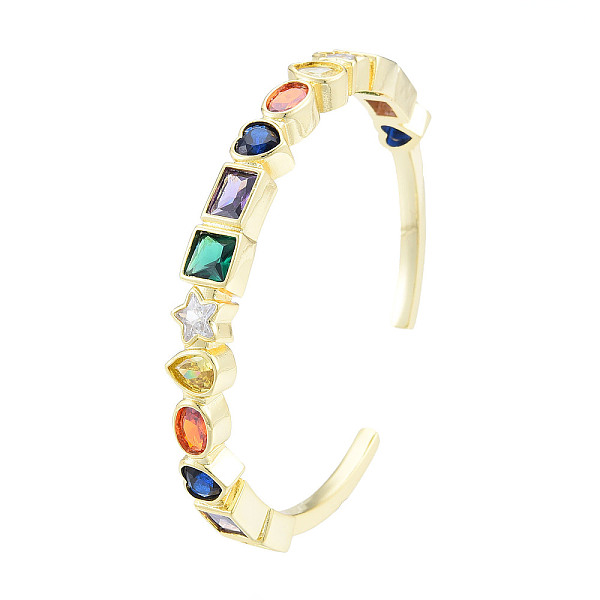 

PandaHall Cubic Zirconia Geometry Open Cuff Bangle, Real 18K Gold Plated Brass Jewelry for Women, Colorful, Inner Diameter: 2-3/8 inch...