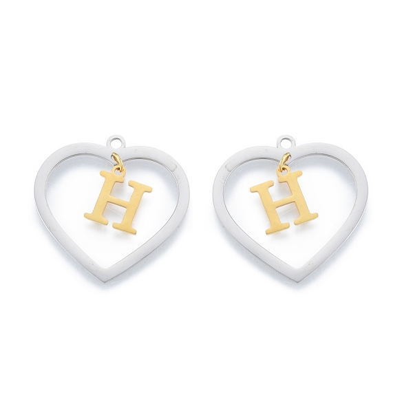 

PandaHall 201 Stainless Steel Pendants, Hollow, Heart with Letter A~Z, Real Gold Plated & Stainless Steel Color, Letter.H, 29x29.5x1mm, Hole...