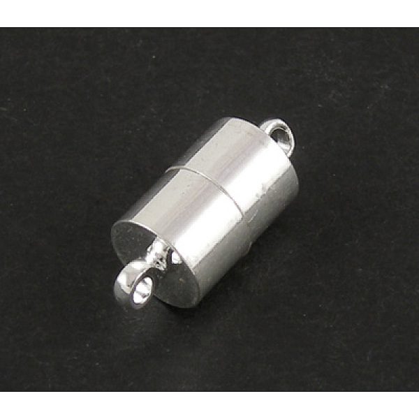 

PandaHall Brass Magnetic Clasps with Loops, Column, Silver, 16x6mm, Hole: 1.5mm Brass Column
