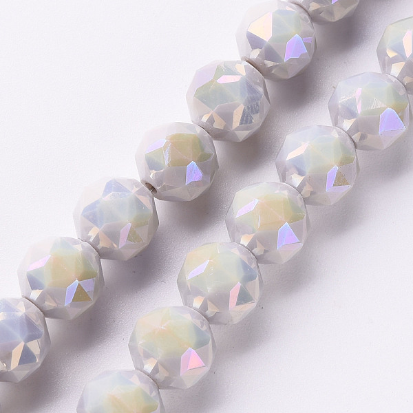 

PandaHall Electroplate Glass Beads Strands, AB Color Plated, Faceted Round, Light Grey, 10x9.5mm, Hole: 1.2mm, about 60pcs/strand, 21.65...