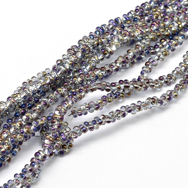 

PandaHall Half Rainbow Plated Bone Glass Bead Strands, Purple, 3x6mm, Hole: 1mm, about 180pcs/strand, 20 inch Glass Others Purple