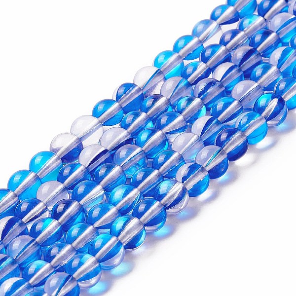 

PandaHall Synthetic Moonstone Beads Strands, Round, Dodger Blue, 6mm, Hole: 0.8mm, about 63pcs/strand, 14.57''~15.55''(37~39.5cm) Moonstone...