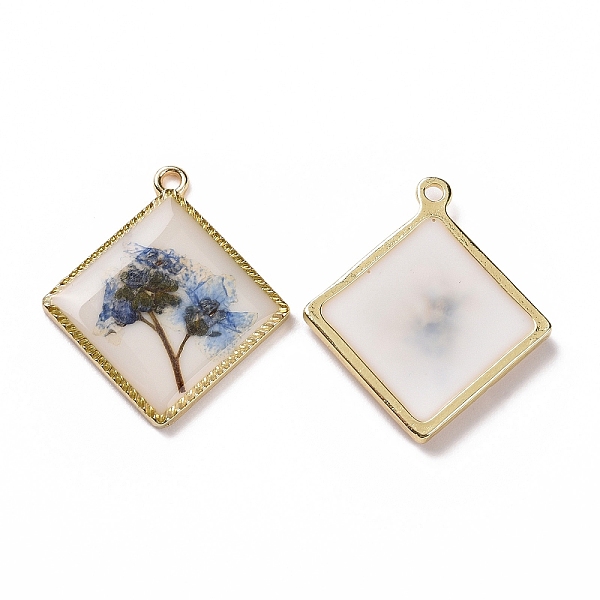 

PandaHall Transparent Clear Epoxy Resin Pendants, with Edge Golden Plated Alloy Loops, Rhombus Charms with Inner Flower, Cornflower Blue...