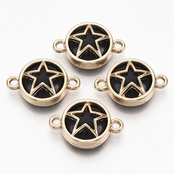 

PandaHall Glass Links connectors, with Light Gold Plated Alloy Findings, Flat Round with Star, Black, 13.5x19.5x5.5mm, Hole: 1.6mm...