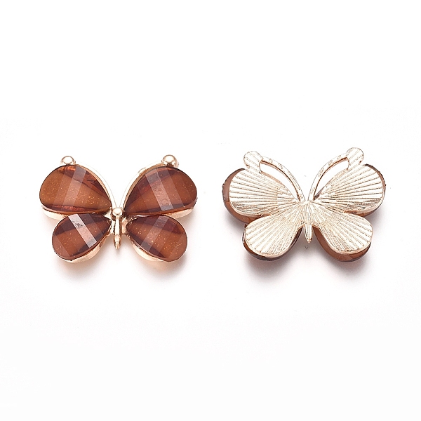 

PandaHall Light Gold Plated Alloy Glass Pendants, Butterfly, Sienna, 21.8x28x4.5mm, Hole: 1.5x10mm Alloy+Glass Butterfly Brown