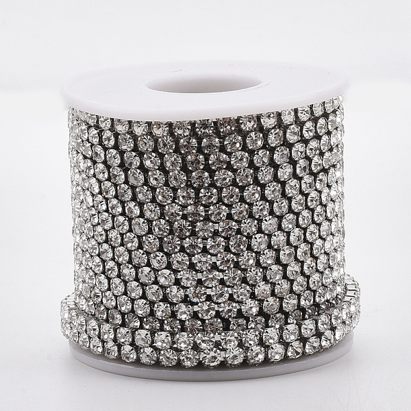 

PandaHall 304 Stainless Steel Rhinestone Strass Chains, with Spool, Rhinestone Cup Chains, Crystal, Stainless Steel Color, 4mm, about 32.8..., Clear