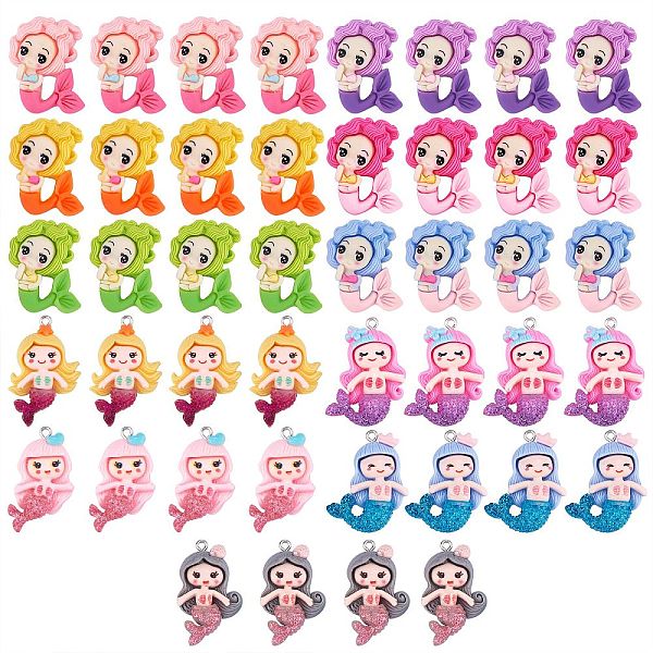 

PandaHall Jewelry Making Finding Kits, Including 24Pcs 6 Colors Opaque Resin Cabochons and 20Pcs 4 Styles Glitter Powder Resin Pendants..., Multicolor