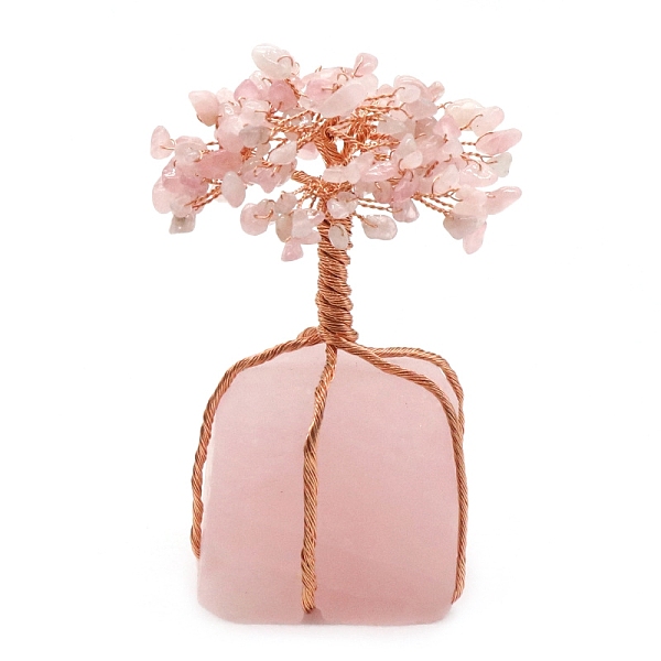 

PandaHall Natural Rose Quartz Chips Tree Decorations, Copper Wire Feng Shui Energy Stone Gift for Women Men Meditation, 58~72x128~140mm Rose...
