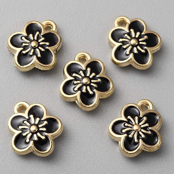 

PandaHall Alloy Pendants, Double-sided Enamel, Plum Blossom Flower Charm, Black, 12x10.5x3mm, Hole: 1.5mm Alloy+Enamel Flower Black