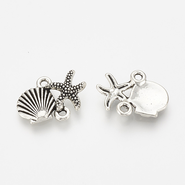 

PandaHall Tibetan Style Alloy Links connectors, Starfish/Sea Stars with Shell, Cadmium Free & Lead Free, Antique Silver, 18x13x2.5mm, Hole...