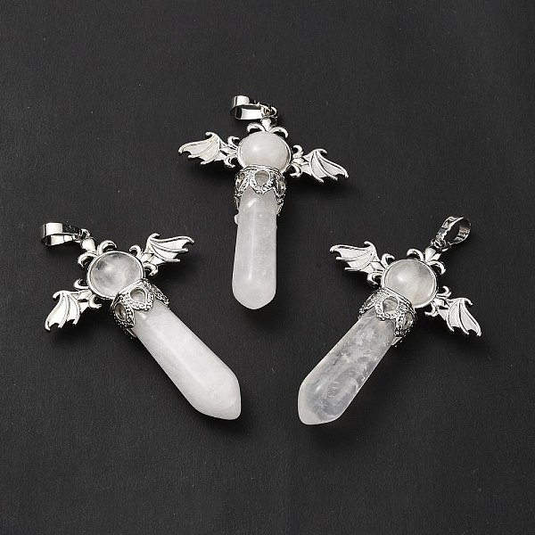 

PandaHall Natural Quartz Crystal Pendants, Rock Crystal Pendants, Angel Charms, with Rack Plating Platinum Tone Brass Findings, Cadmium Free...