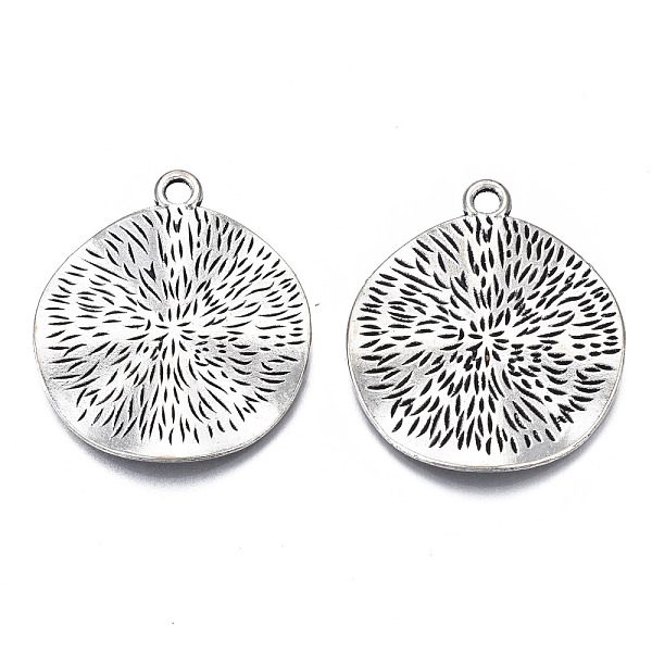 

PandaHall Tibetan Style Alloy Pendants, Cadmium Free & Lead Free, Textured, Flat Round, Antique Silver, 34x30x2mm, Hole: 2.5mm, about...