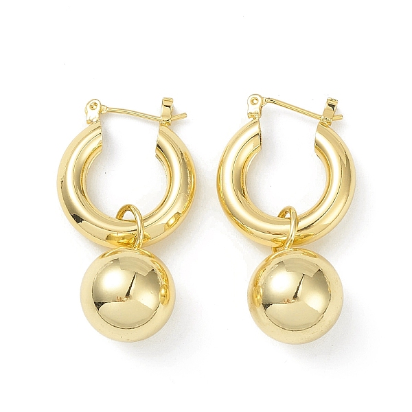 

PandaHall Brass Round Ball Dangle Hoop Earrings for Women, Real 18K Gold Plated, 39mm, Pin: 0.8mm Brass Round