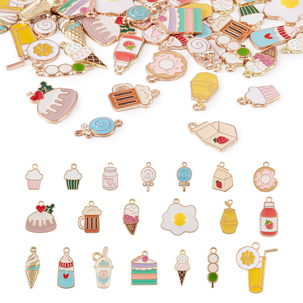 

PandaHall Craftdady Alloy Pendants, with Enamel, Light Gold, Mixed Color, 40pcs/box Alloy+Enamel Food Multicolor