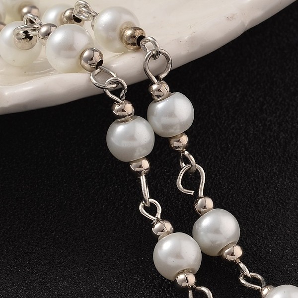 

PandaHall Handmade Glass Beaded Chains for Necklaces Bracelets Making, with Iron Beads and Brass Eye Pin, Unwelded, White, 39.3 inch...