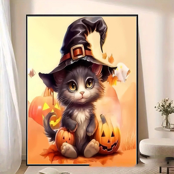 

PandaHall DIY Halloween Theme Diamond Painting Kit, Including Resin Rhinestones Bag, Diamond Sticky Pen, Tray Plate and Glue Clay, Cat Shape...