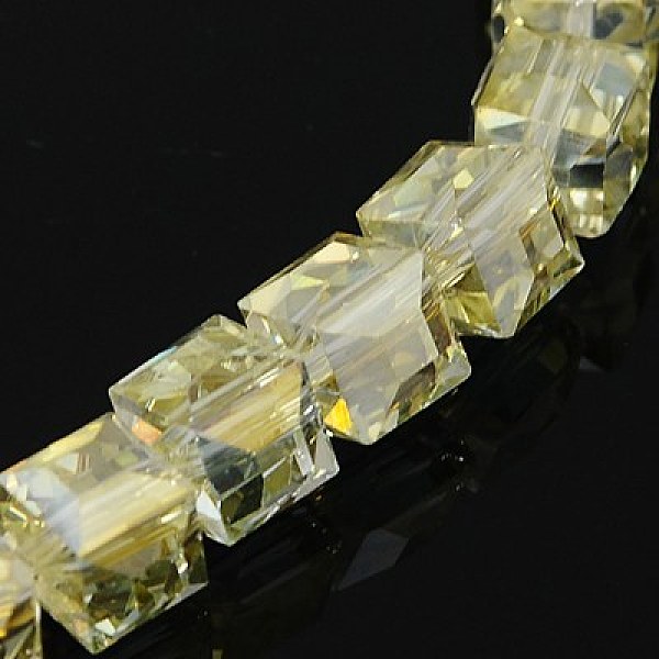 

PandaHall Electorplated Glass Beads, Rainbow Plated, Faceted, Cube, Champagne Yellow, 10~11x10~11x10~11mm, Hole: 1mm Glass Cube Yellow