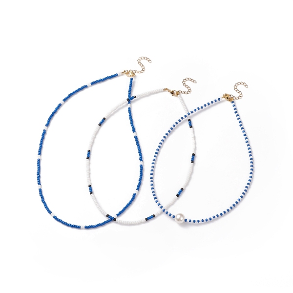 

PandaHall 3Pcs 3 Style Shell Pearl & Glass Seed Beaded Necklaces Set for Women, Blue and White, 15.43~18.50 inch(39.2~47cm), 1Pc/style Shell...