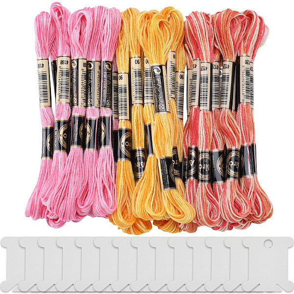 

PandaHall Gorgecraft 30 Skeins 3 Colors 6-Ply Polyester Embroidery Floss, Cross Stitch Threads, Segment Dyed, with 14Pcs Plastic Thread..., Multicolor
