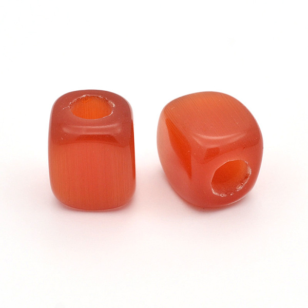 

PandaHall Cube Cat Eye Beads, Large Hole Beads, Tomato, 14~21x13~16x12~16mm, Hole: 6mm Glass Cube Red