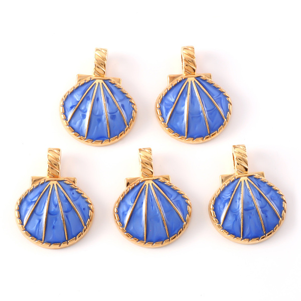 

PandaHall Alloy Enamel Pendants, Shell, Light Gold, Cornflower Blue, 24.5x19x3.5mm, Hole: 4x2.5mm Alloy+Enamel Shell Shape