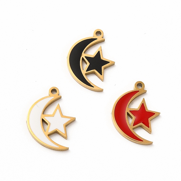 

PandaHall Ion Plating(IP) 304 Stainless Steel Pendants, With Enamel, Moon With Star, Mixed Color, 15.5x11.5x1mm, Hole: 1.2mm Alloy+Enamel..., Multicolor