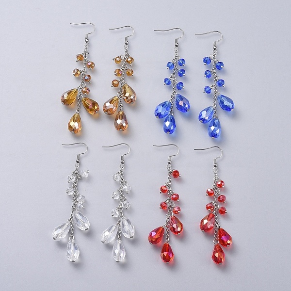 

PandaHall teardrop, Glass Dangle Earrings, with 316 Surgical Stainless Steel Earring Hooks, Iron and Brass Findings, Platinum, Mixed Color..., Multicolor