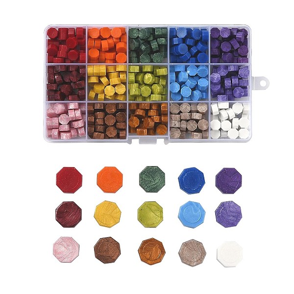

PandaHall Sealing Wax Particles, for Retro Seal Stamp, Octagon, Mixed Color, 9mm, 15 colors, 25pcs/color, 375pcs/box Wax None Multicolor