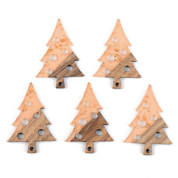 

PandaHall Transparent Resin & Walnut Wood Pendants, with Foil, Christmas Tree with Round, Dark Salmon, 40x28x3mm, Hole: 2mm Resin+Wood Tree..., Red