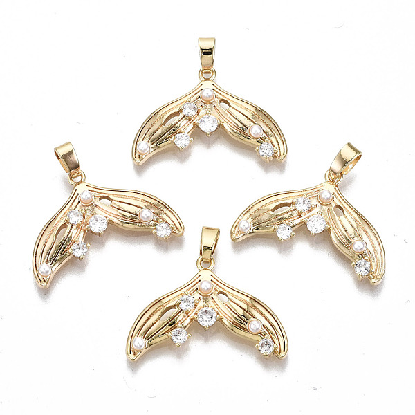 

PandaHall Brass Micro Pave Clear Cubic Zirconia Pendants, with Snap on Bails, Nickel Free, Fishtail Shape, Real 18K Gold Plated...