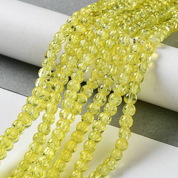 

PandaHall Spray Painted Crackle Glass Beads Strands, Round, Yellow, 4mm, Hole: 1.1~1.3mm, about 200pcs/strand, 31.4 inch Glass Round Yellow